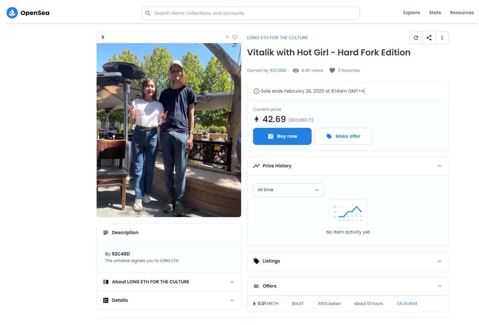 Vitalik Buterin's photo is an NFT on OpenSea