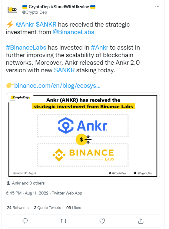 Ankr Network, Ankr Network (ANKR) eyes a 140% jump after Binance investment