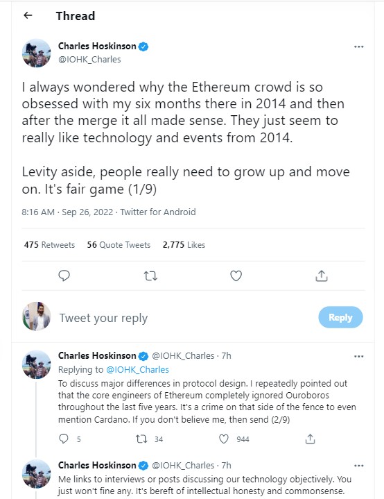 Is the Ethereum Army obsessed with Cardano founder Charles Hoskinson?