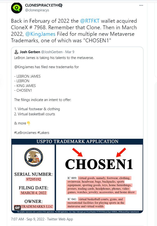 LeBron James has filed for a trademark of The Chosen 1 titl