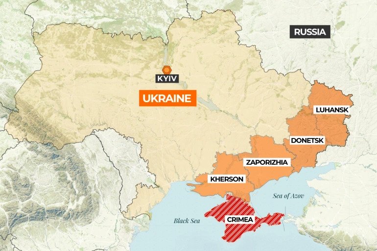 The regions which Russia annexed from Ukraine.