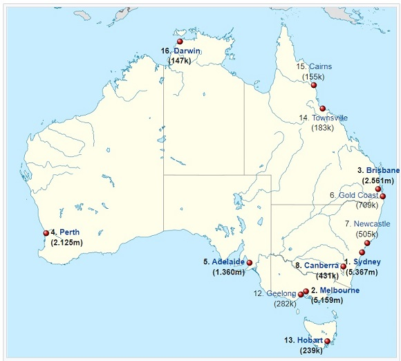 Population map of major Australian cities affected by the housing crash. Source: Wikipedia