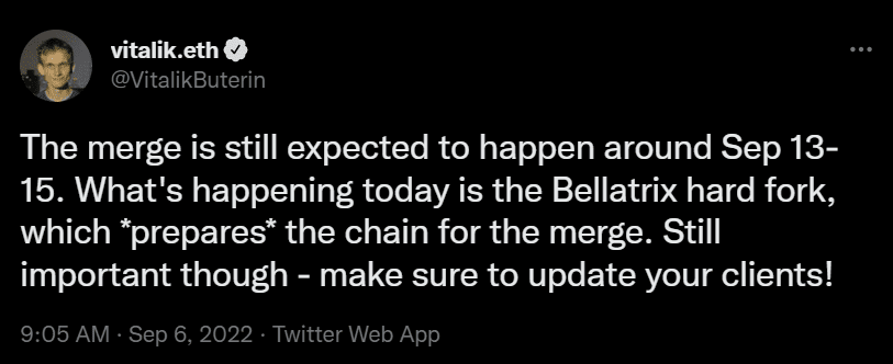 Ethereum founder Vitalik Buterin shared that the Merge will likely happen next week. 