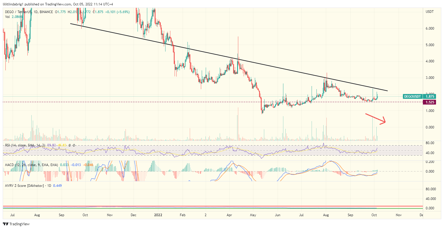 Dego Finance (DEGO) daily price chart. Source: TradigView.com 