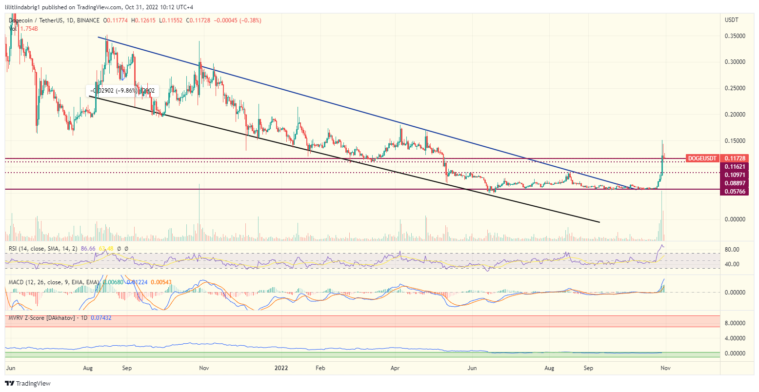 Dogecoin (DOGE) price action chart.