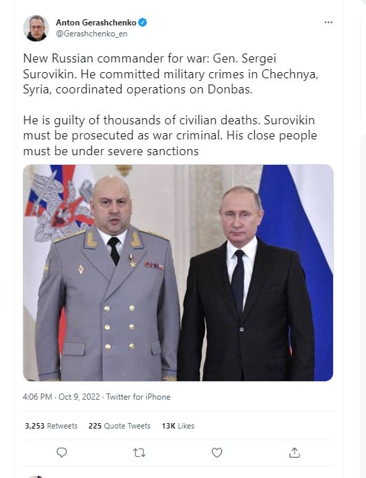 Gen. Sergei Surovikin is the new Russian commander in Ukraine 