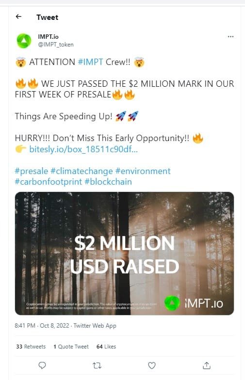 IMPT token raised over $2 million in the first week through IMPT Coin sales