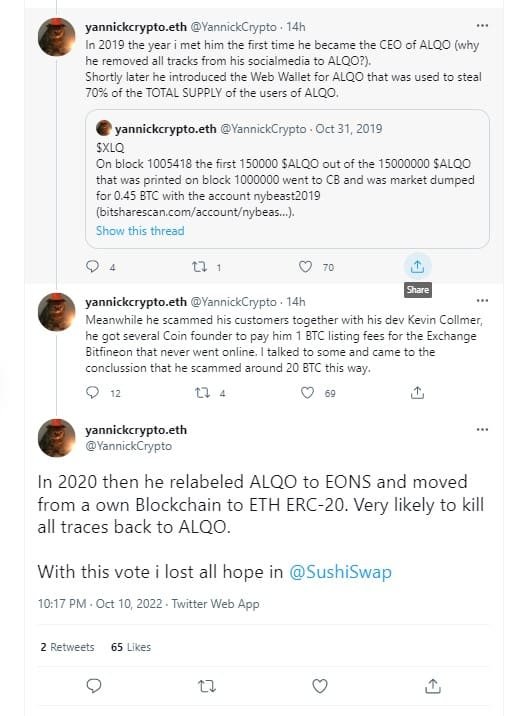 Yannick claims Jared Grey steal 70% of the Sushi tokens