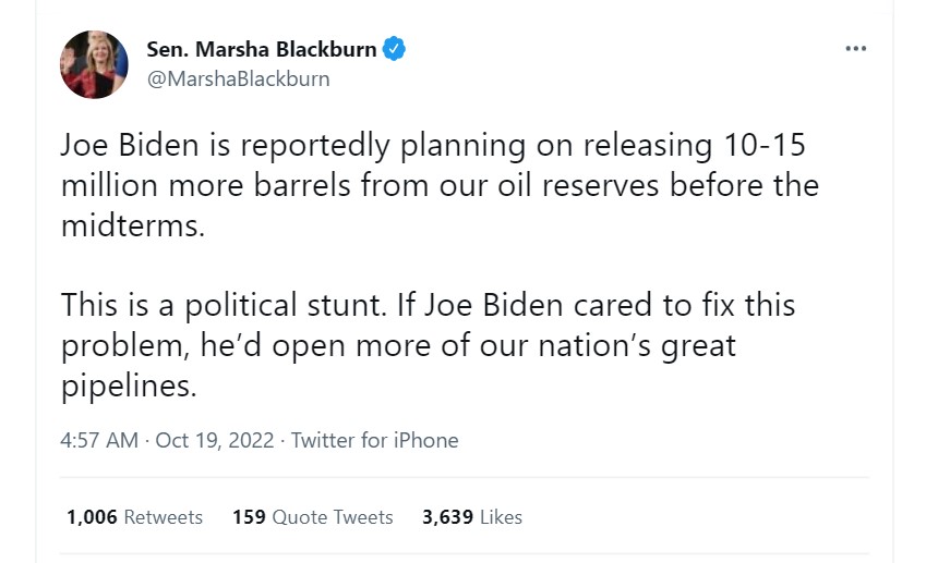 Joe Biden's Political opponents have attacked him over his plans to release 15 million barrels of oil from Strategic reserves