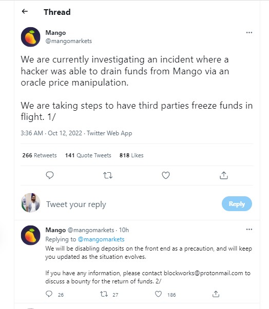 A hacker drained over $100 million from DeFi protocol Mango Markets