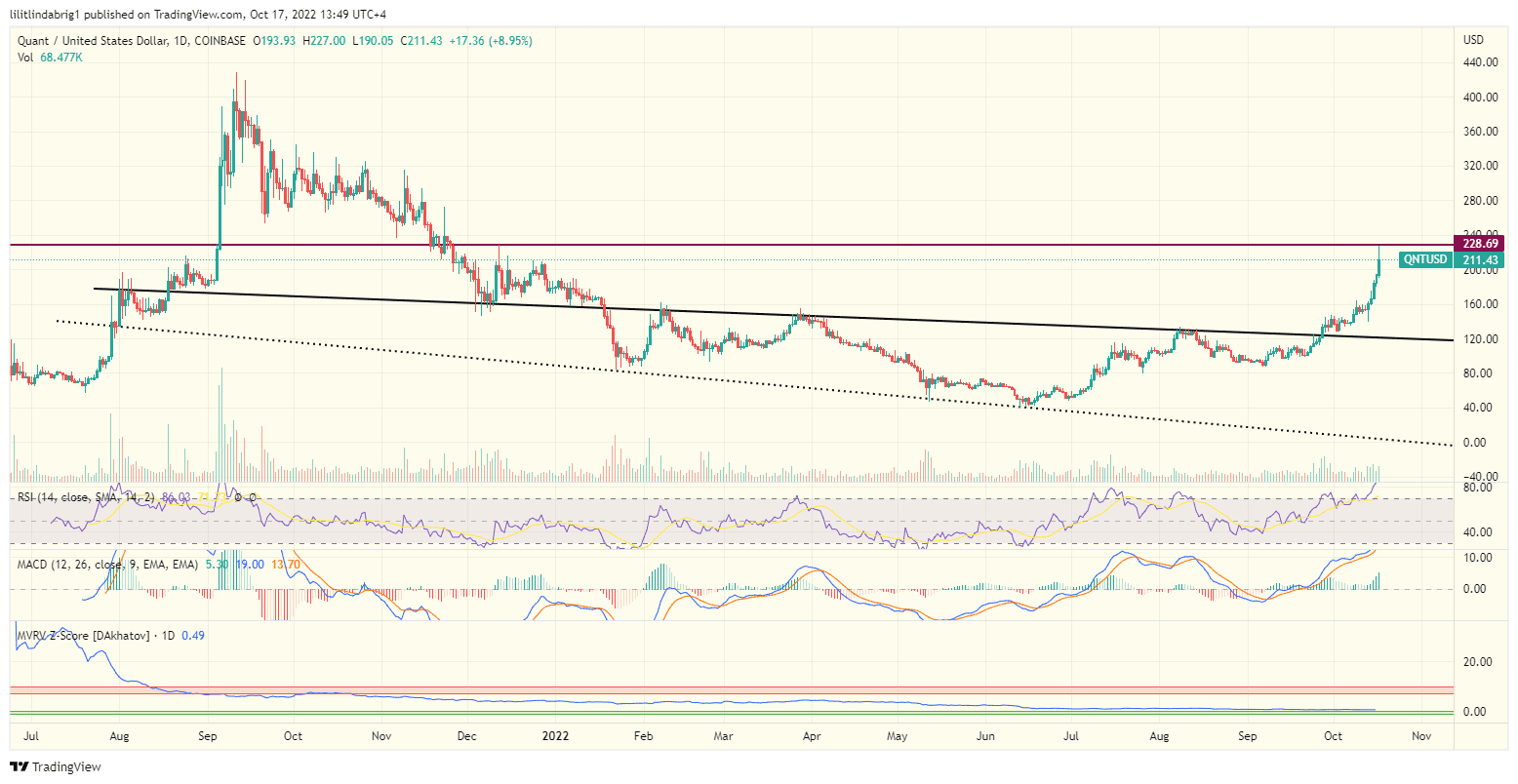 Quant (QNT) daily price chart. 