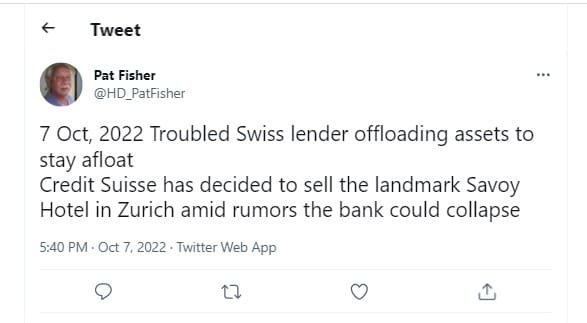 Credit Suisse will sell the Savoy Hotel to recoup losses