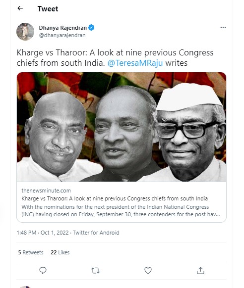 The Congress Party has had 9 presidents from South India. Will the tenth be Sashi Tharoor or Mallikarjun Kharge. 