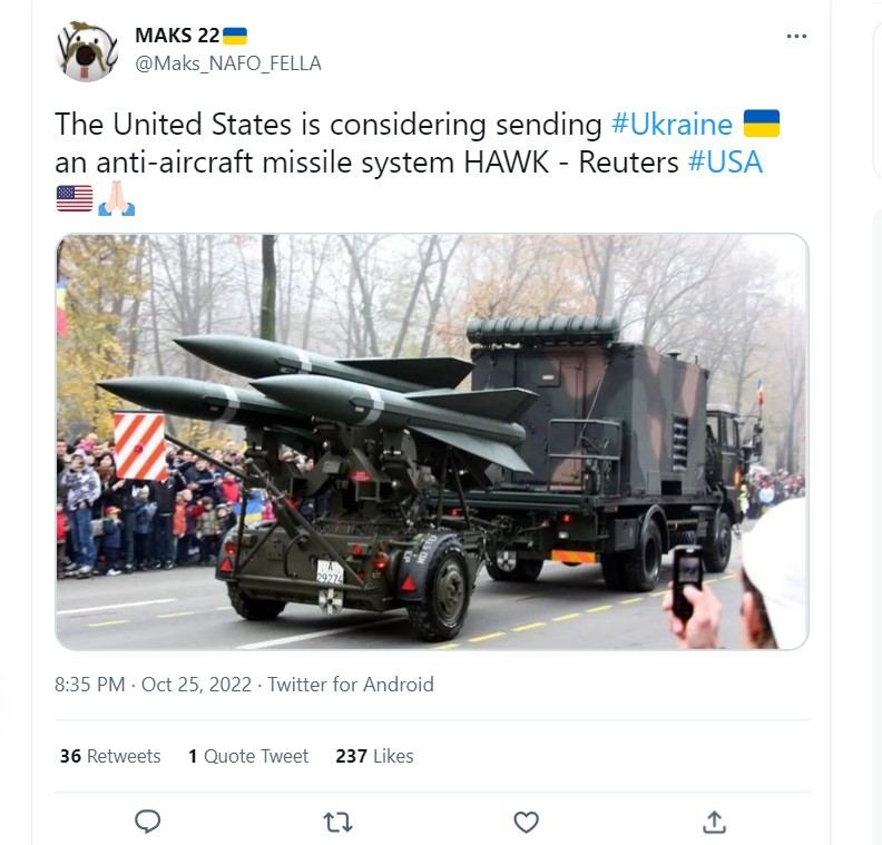 The US administration under President Joe Biden is contemplating arming Ukraine with the HAWK air defense system. 