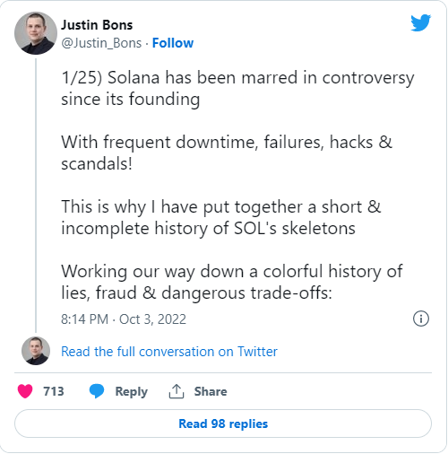 Justin Bons Criticizes Solana