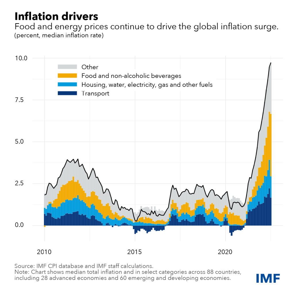 Food and energy were the chief contributors to global inflation