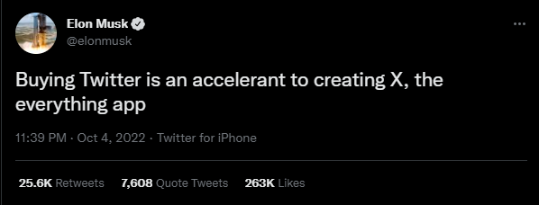 Buying Twitter is an accelerant to creating X —Elon Musk