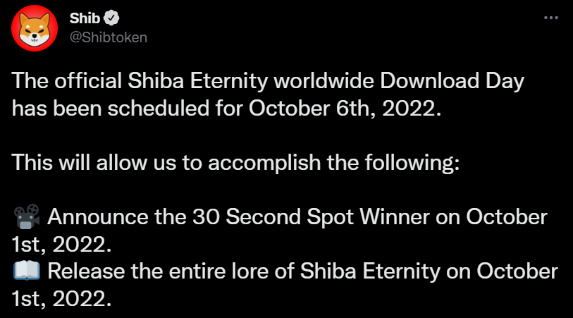 Shiba Inu marked Oct 6 as "download day" for Shiba Eternity game