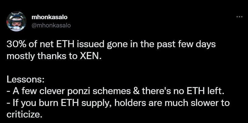 Users took to Twitter to criticize the XEN crypto project