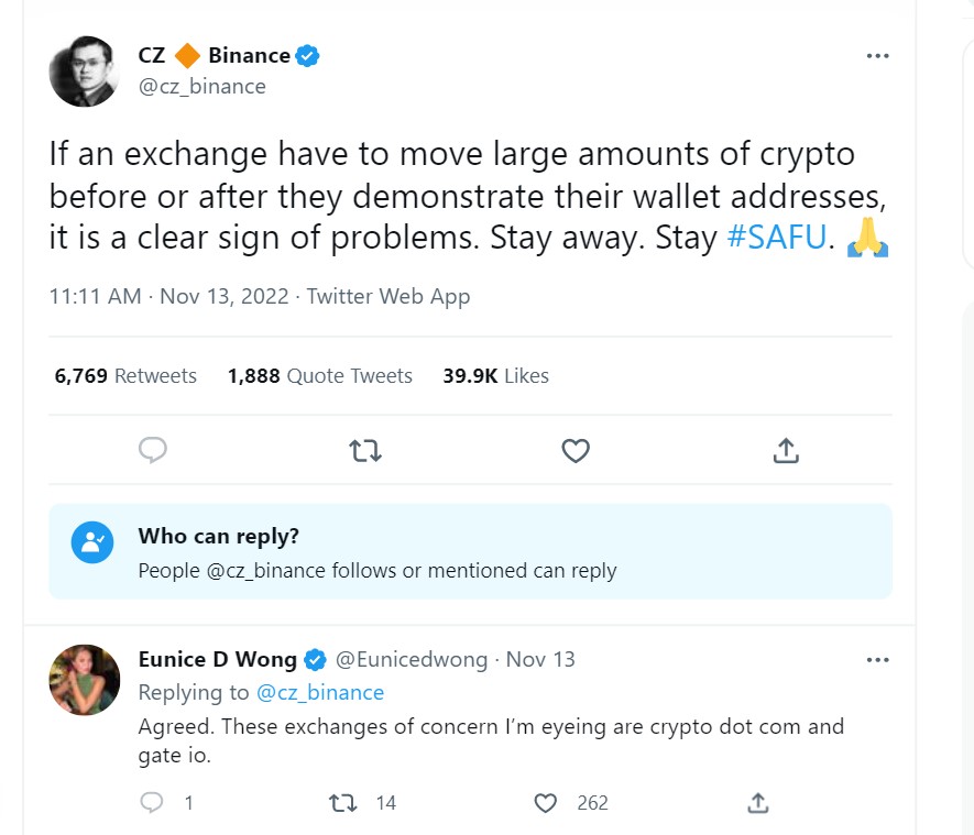 Binance CEO Changpeng Zhao asked followers to stay away from rival Crypto.com amid scam allegations and insolvency woes 