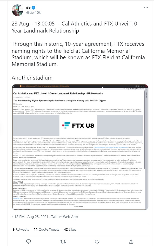 Sam Bankman-Fried's FTX has received naming rights for sports arenas, including in college sports
