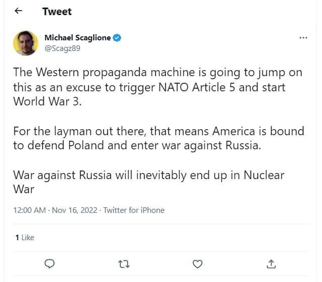 Some people have expressed fears that NATO will enter the war against Russia