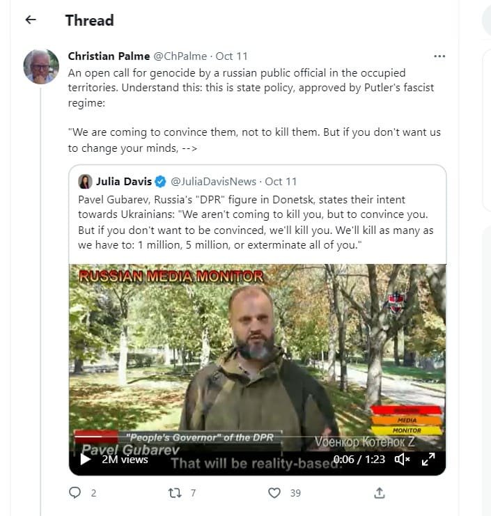 Russian warlord threatens to kill 5 million Ukrainians as Influential Russians call for ethnic cleansing and genocide in Ukraine