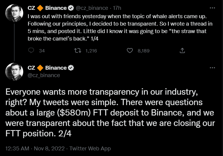 CZ stated that his tweets were not an attack against rival crypto exchange FTX. 