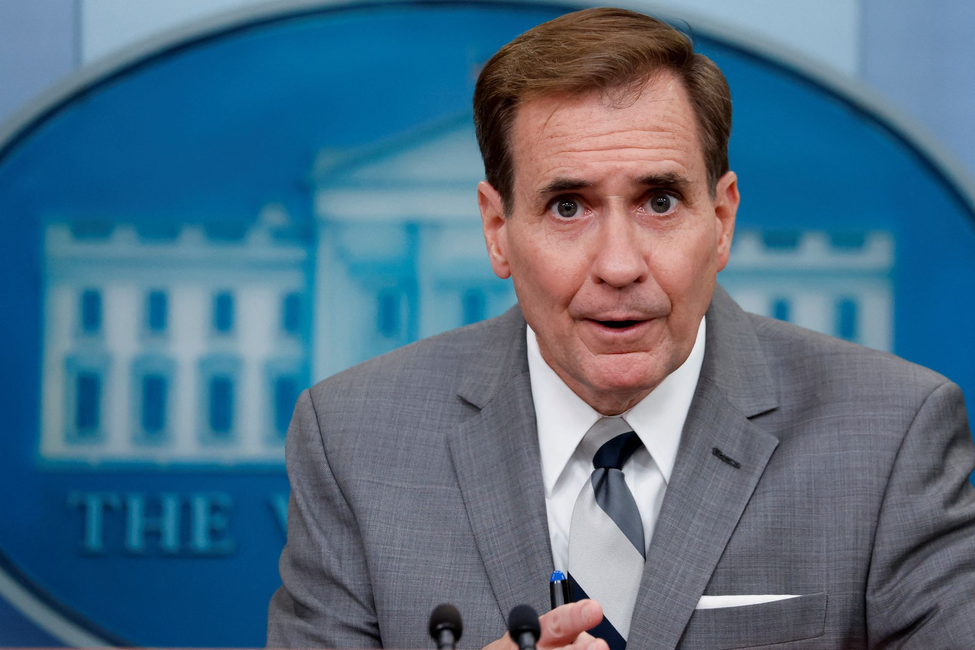 White House National Security Council Strategic Communications Coordinator John Kirby addressing the press briefing