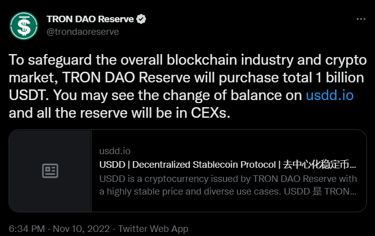 Tron DAO raised its pledge by $700 million within 23 minutes of pledging a $300 million USDT purchase