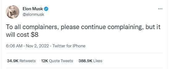 Elon Musk Twitter Blue Tickers for $8