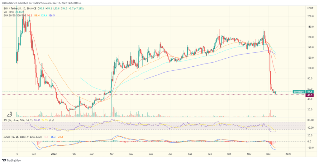 BinaryX (BNX) coin slumped back to its March lows