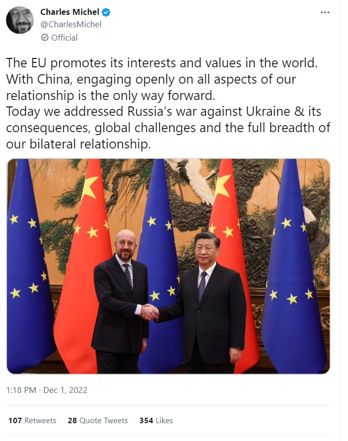 The President of the European Council, Charles Michel met Xi Jinping in Beijing as the EU tries to avoid pressure from the United States to sideline China