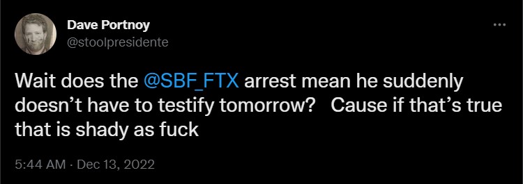 David Portnoy feels that the arrest of Sam Bankman-Fried is shady.