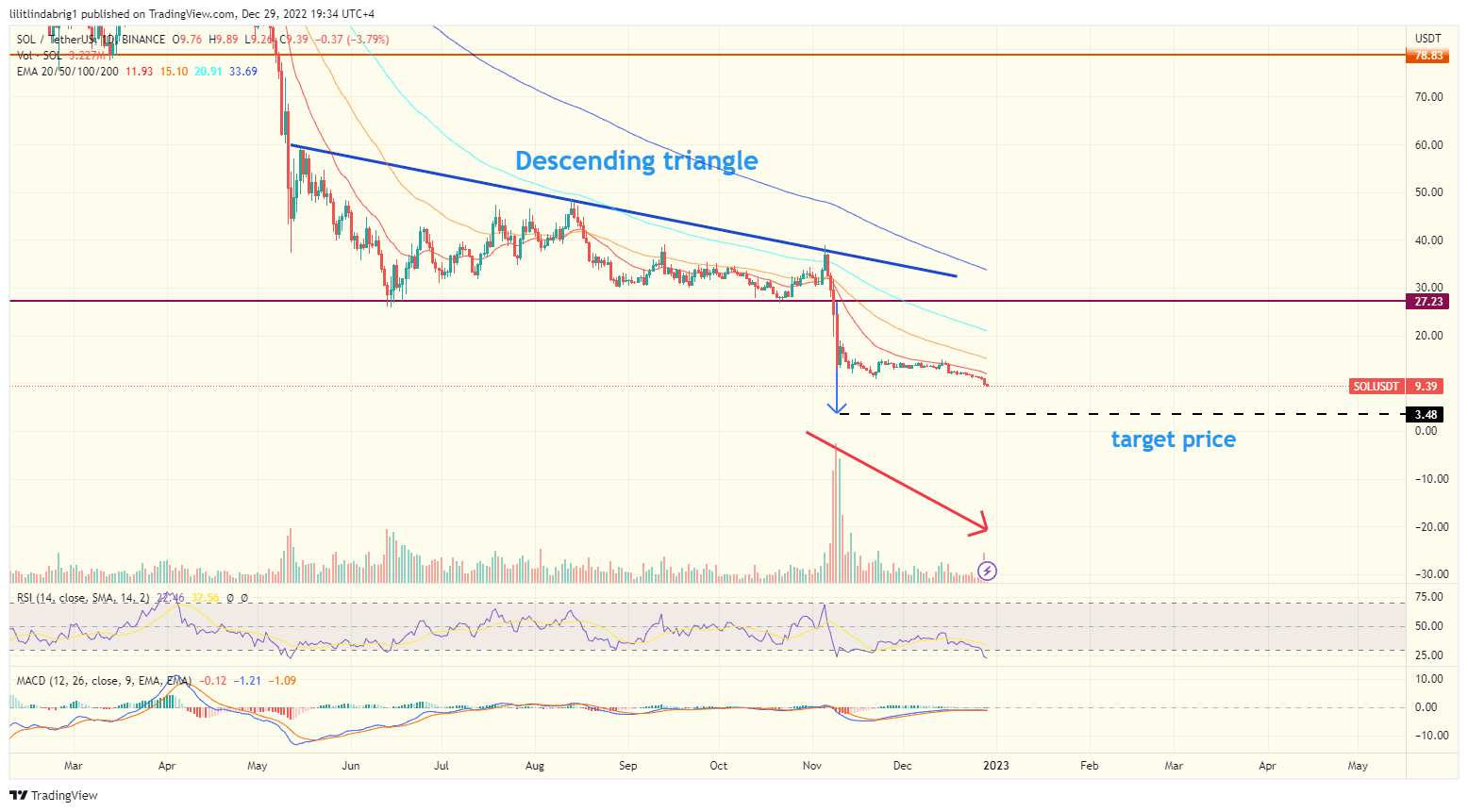 Solana (SOL) daily price chart. 