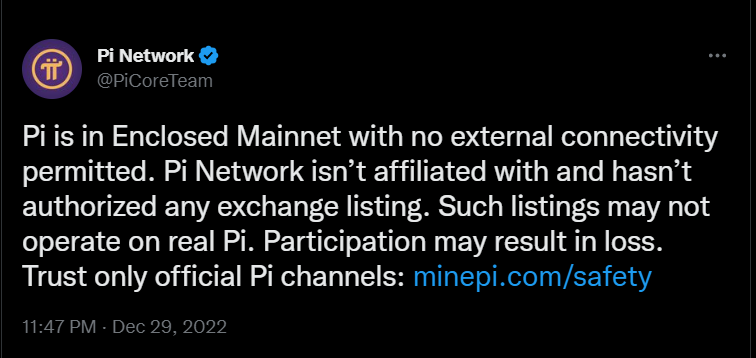 Pi Network's social media handles rushed to warn users not to participate in PI transactions on exchanges.