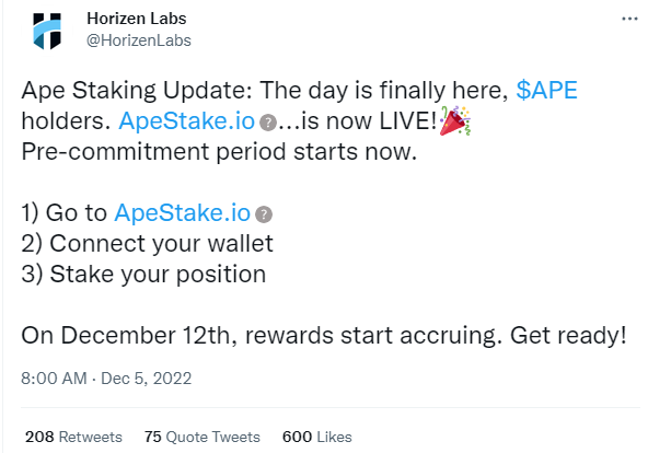 APE staking is live