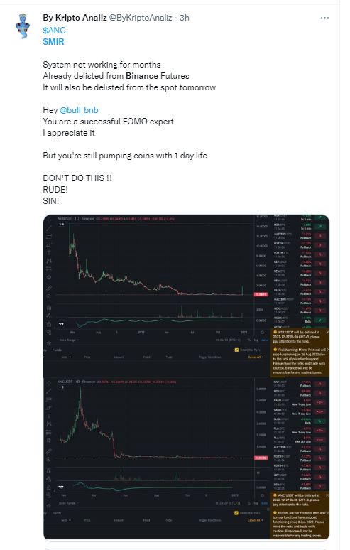 The sudden MIR rally came before delisting from Binance.