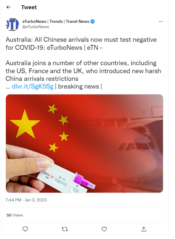 Australia has joined the list of countries that includes the USA to crack down on Chinese travelers thanks to Covid pandemic 