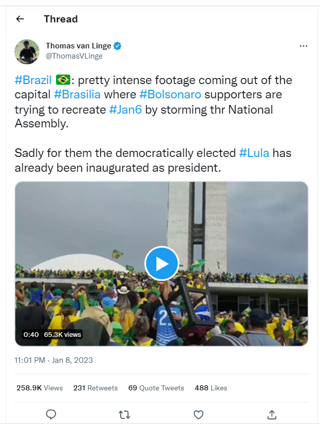 The attack on Brazil's Congress reminds analysts of the storming of US Capitol Hill in 2021