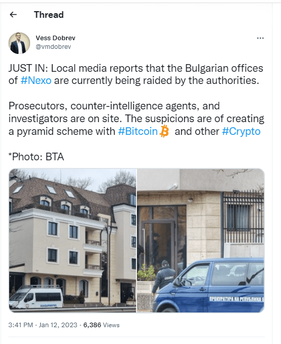 Over 300 police officers in Bulgaria raided the office of crypto lender NEXO 