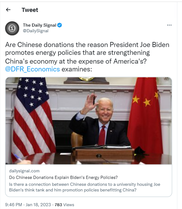 US President Joe Biden's think-tank, the Penn Biden Center at the University of Pennsylvania, received millions from Chinese donors