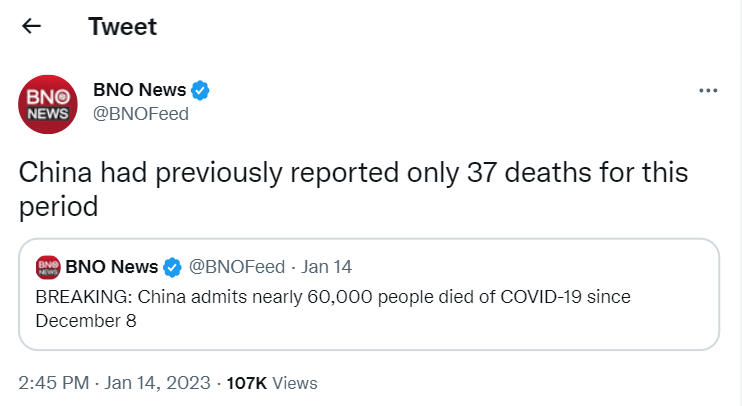 Latest Covid death toll report from China has jumped from 37 to 60,000. 
