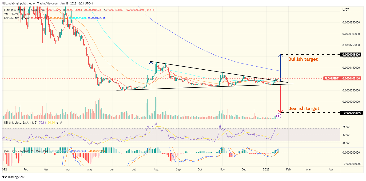Floki Inu price FLOKI at key resistance. 