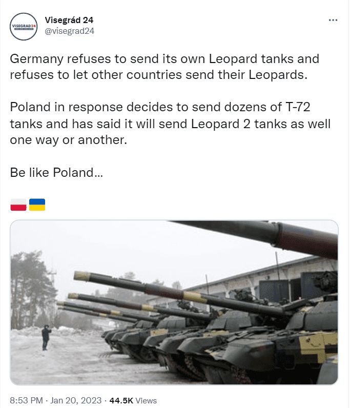 Germany has refused to allow Ukraine to have Leopard 2 tanks, fearing a wider escalation. The U.S., meanwhile, has said it will support Ukraine for as long as it takes