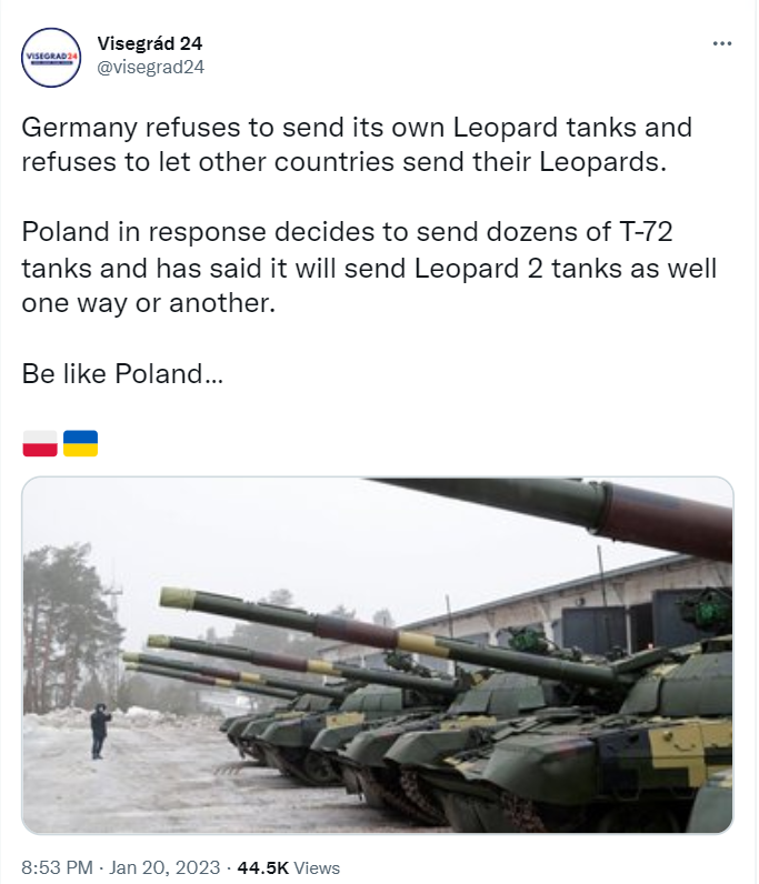 Germany has refused to allow Ukraine to have Leopard 2 tanks, fearing a wider escalation. The U.S., meanwhile, has said it will support Ukraine for as long as it takes 