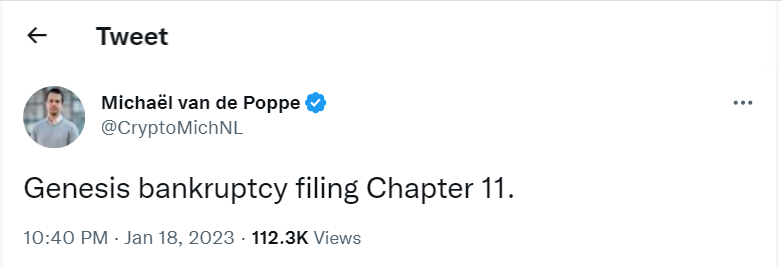 Cryptocurrency lender Genesis will file for Chapter 11 bankruptcy, according to reports. 