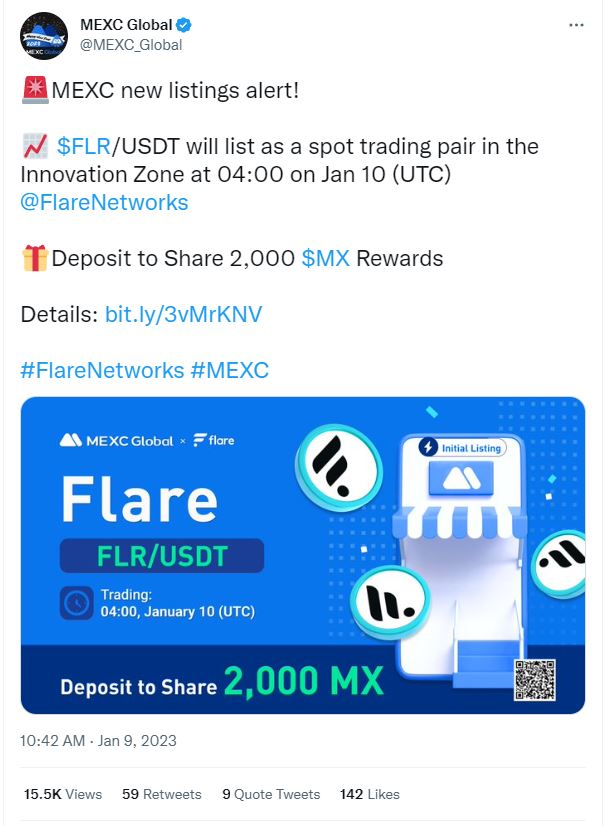 mexc exhcange listing flr flare token flr distribution