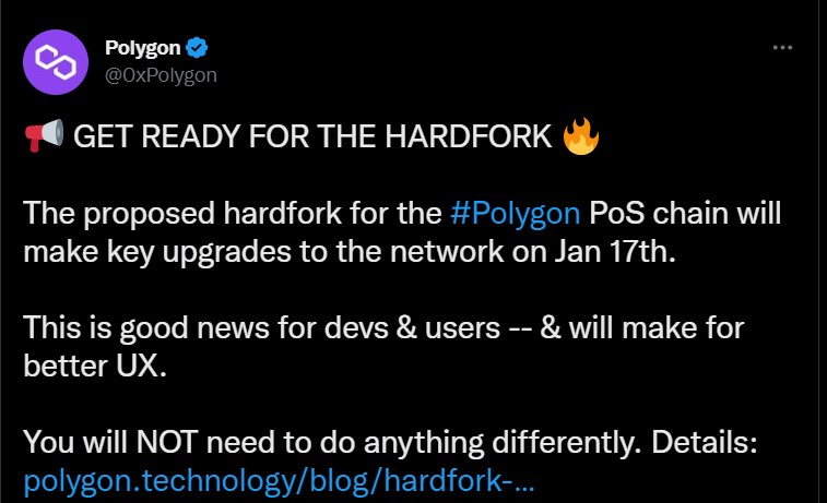 Polygon stated the hard fork would be good news for developers and users both.