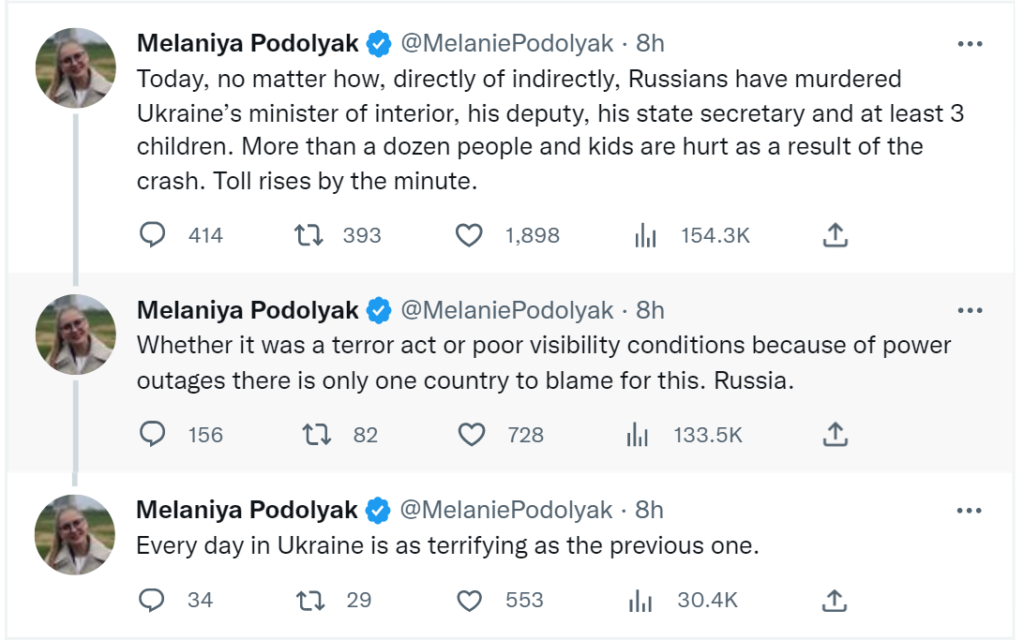 Some people have pointed out that Russia is responsible for the helicopter crash that killed Ukraine's Minister of Internal Affairs Denis Monastyrsky 